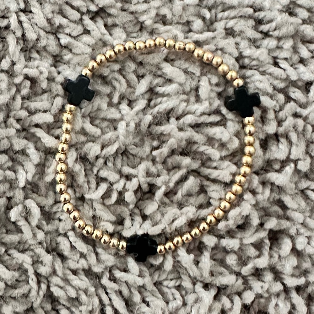 Black cross bracelet enewton 3mm gold beads